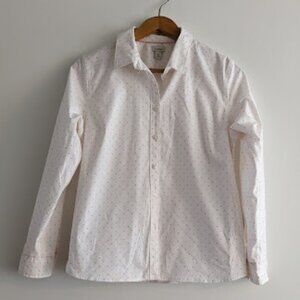 LLBean White and Pink Polka Dot Button Down Size MP